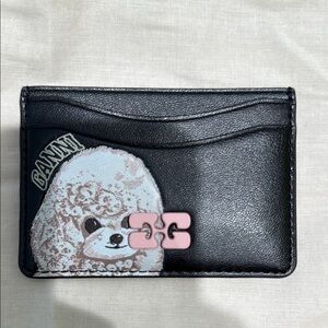 Ganni Black Card Holder with White Puppy Design (Brand New)